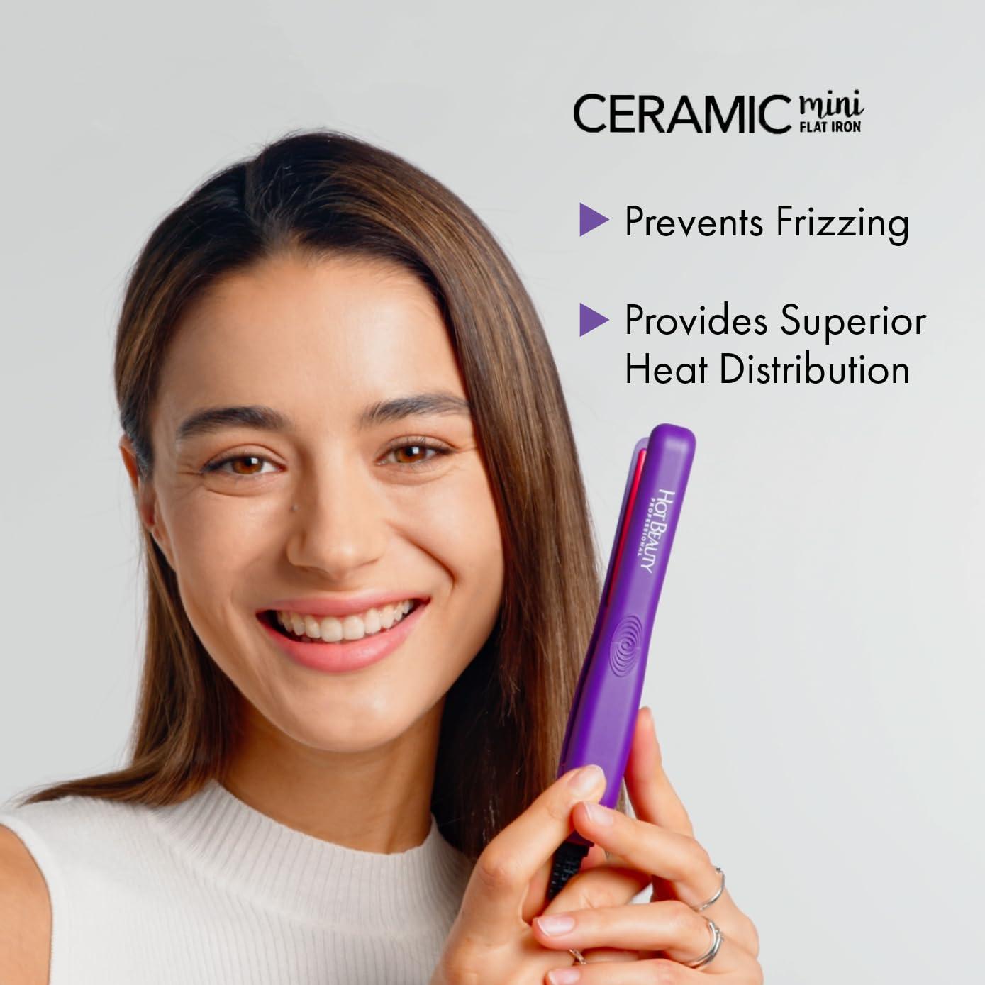 imageProfessional Ceramic Mini Flat Iron 12quot AntiFrizz Fast Heating Versatile Styling for Curly ampamp Straight Hair Ideal for Traveling with Travel Pouch PinkViolet