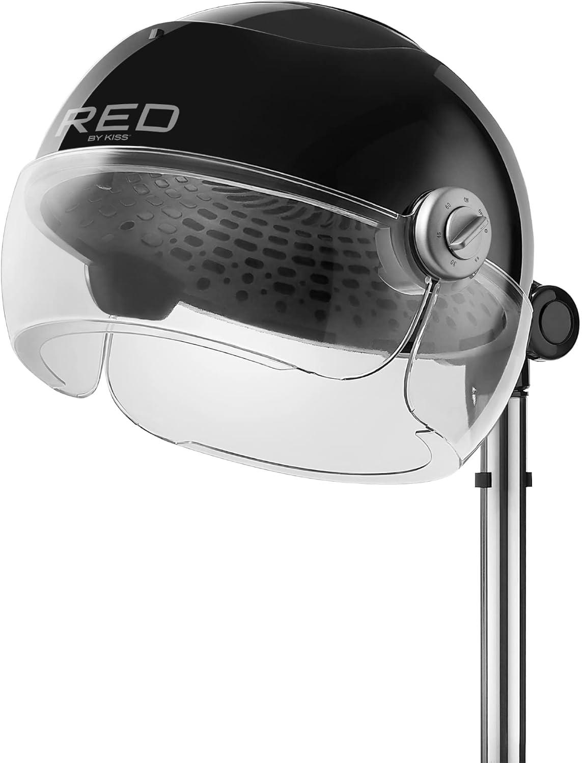 imageRED by Kiss 3000 Ceramic Stand Hood Dryer with Digital Timer Adjustable Height 360 Wheels 3 Temp Settings Quick Drying Comfortable Hood Ideal for Home ampamp Salon Use