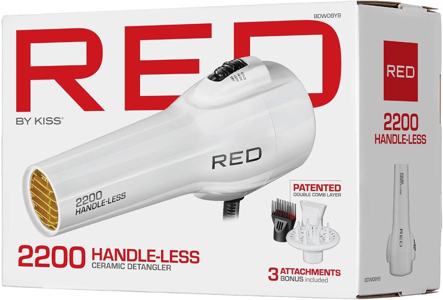 imageRED by Kiss HandleLess 2200W Ceramic Tourmaline Hair Dryer 3 Heat Settings Pro Blow Dryer with Comb Attachment Ionic for FrizzFree Shine Detangler ampamp Straightening for 4CWhite