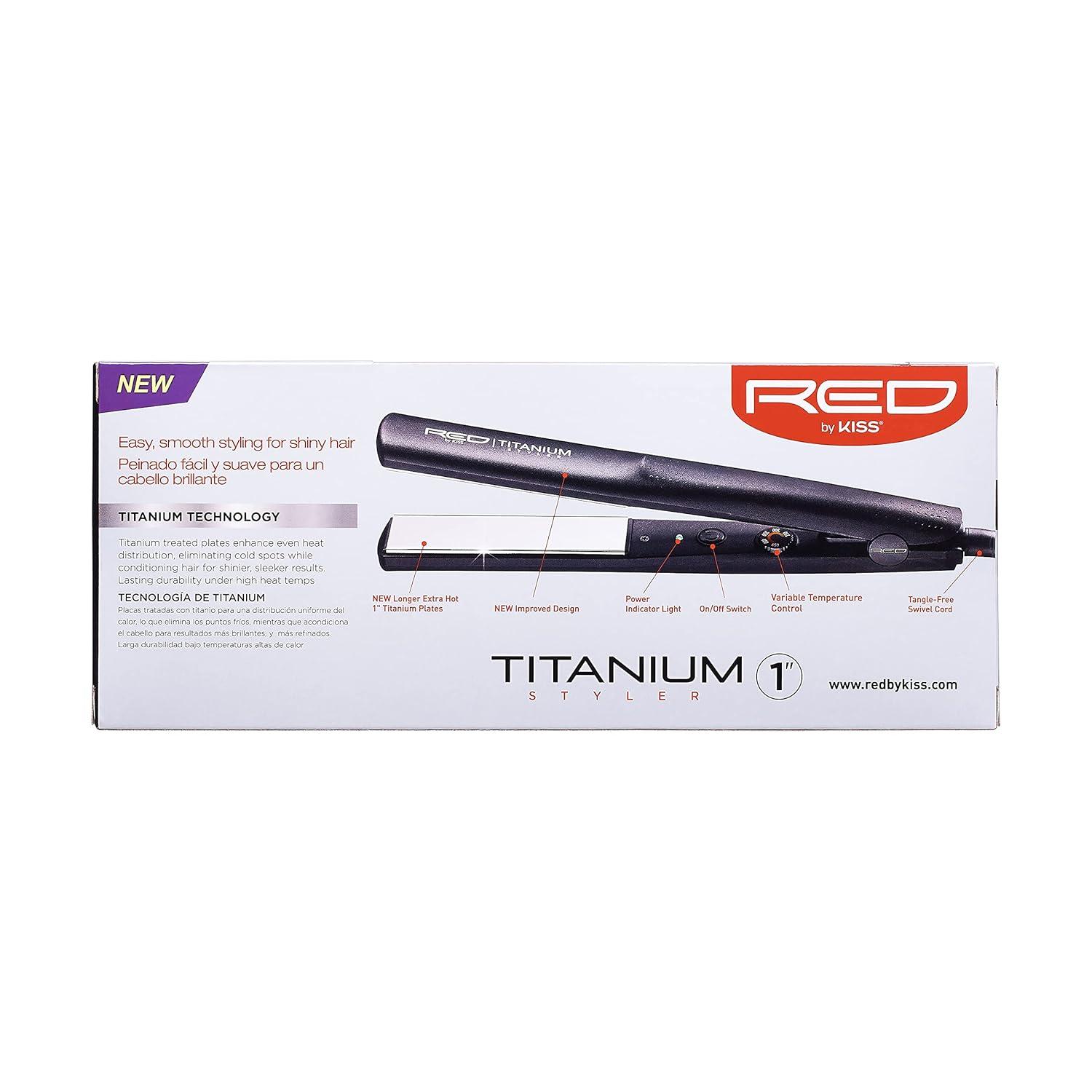 imageRed by Kiss 1quot Titanium Flat Iron with Temperature Control FT10 Open dial temperature Adjustments