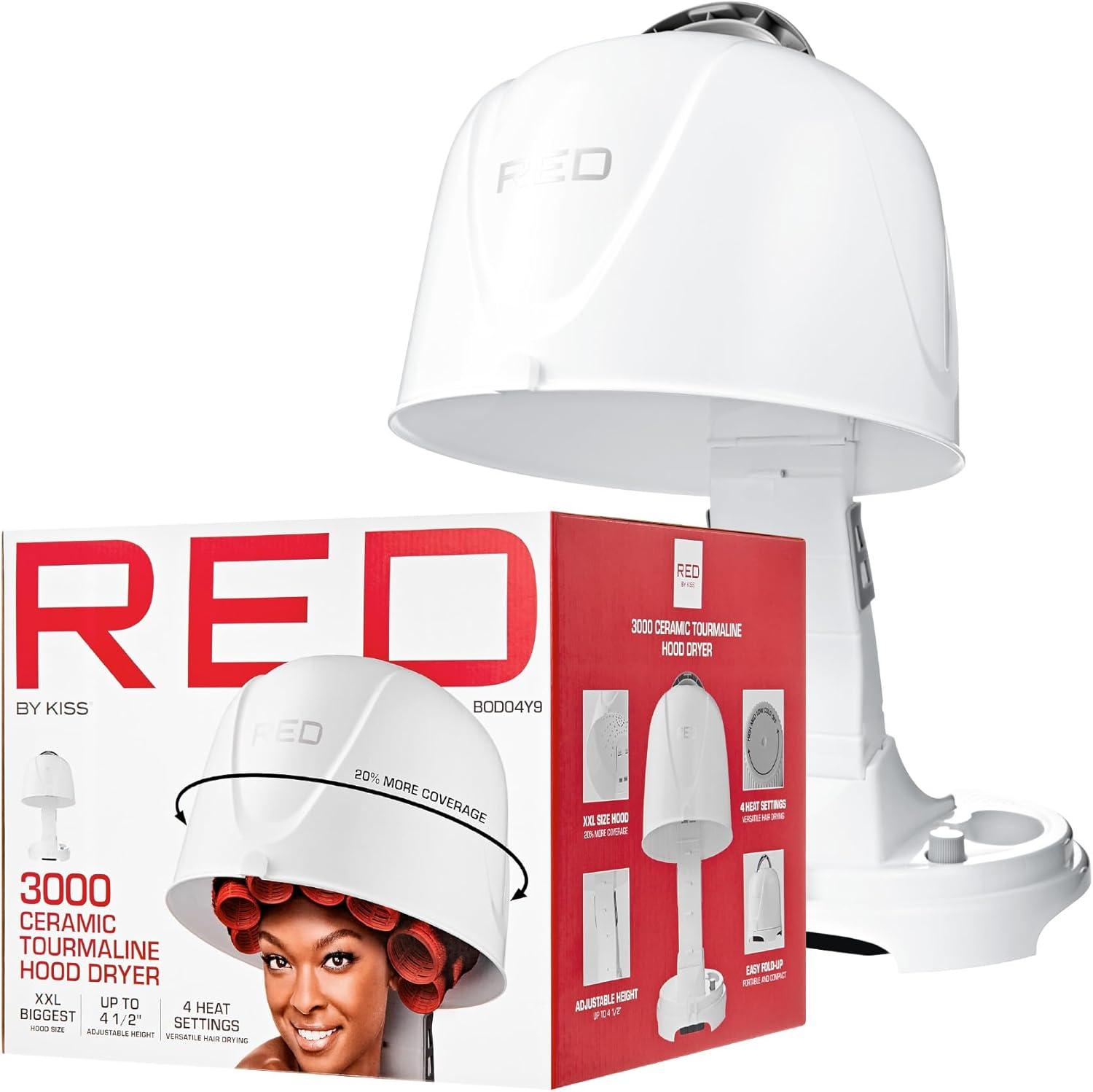 imageRed by Kiss 3000 Ceramic Tourmaline Professional Hood Dryer 4 Heat Settings Blow Dryer for Home ampamp Salon Height Adjustable Convenient Big Hood Size Extra Coverage 1875 WattageHooded Dryer Leavein Conditioner