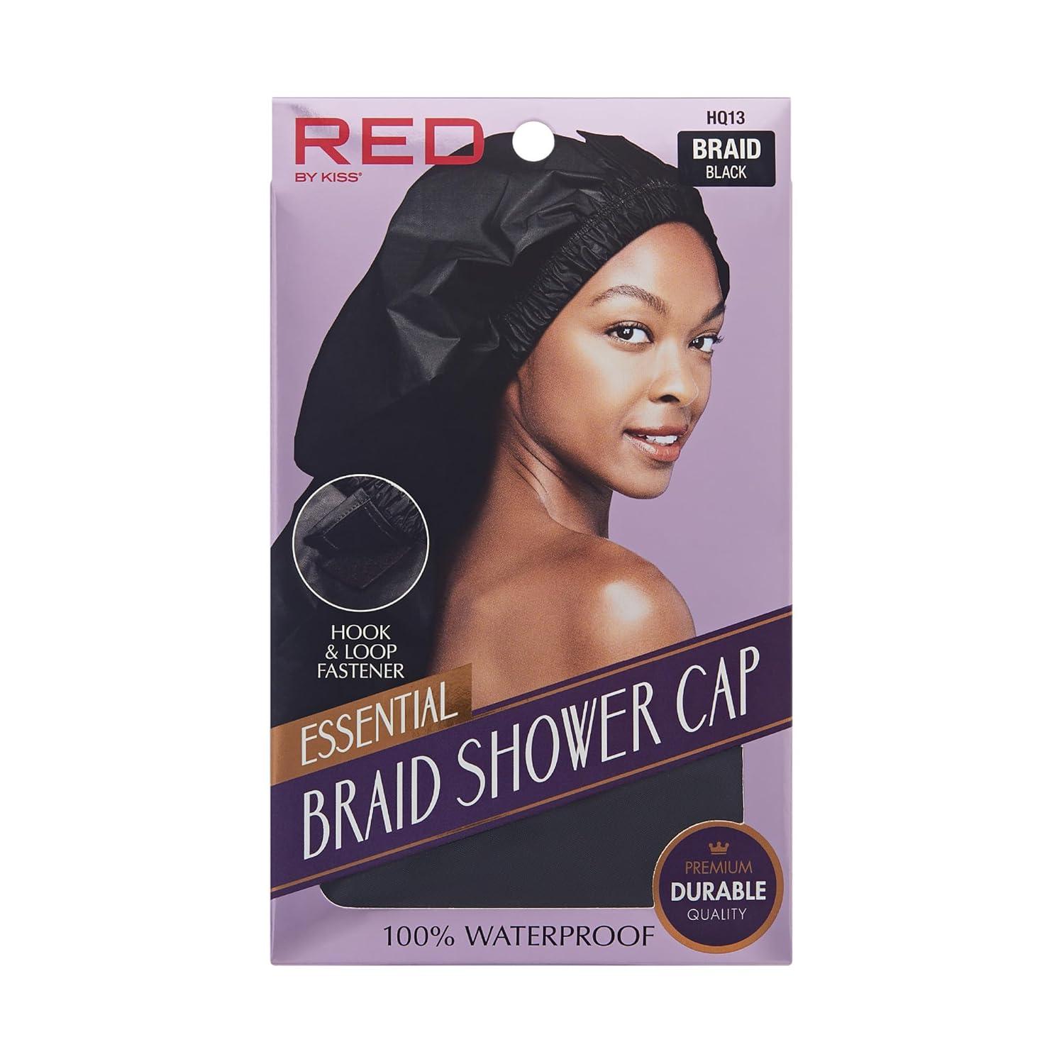 imageRed by Kiss Essential Super Large Waterproof Braid Shower Cap Reusable Caps with Elastic BandBraid Cap Pack of 2