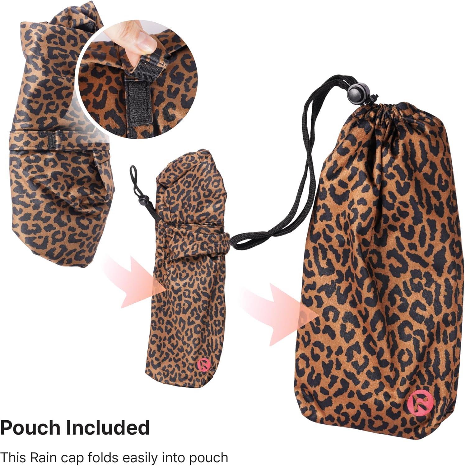 imageRed by Kiss Premium Satin Lined Rain Cap 100 Waterproof Hair Protection Adjustable Strap Packable Pouch IncludedBraidLeopard