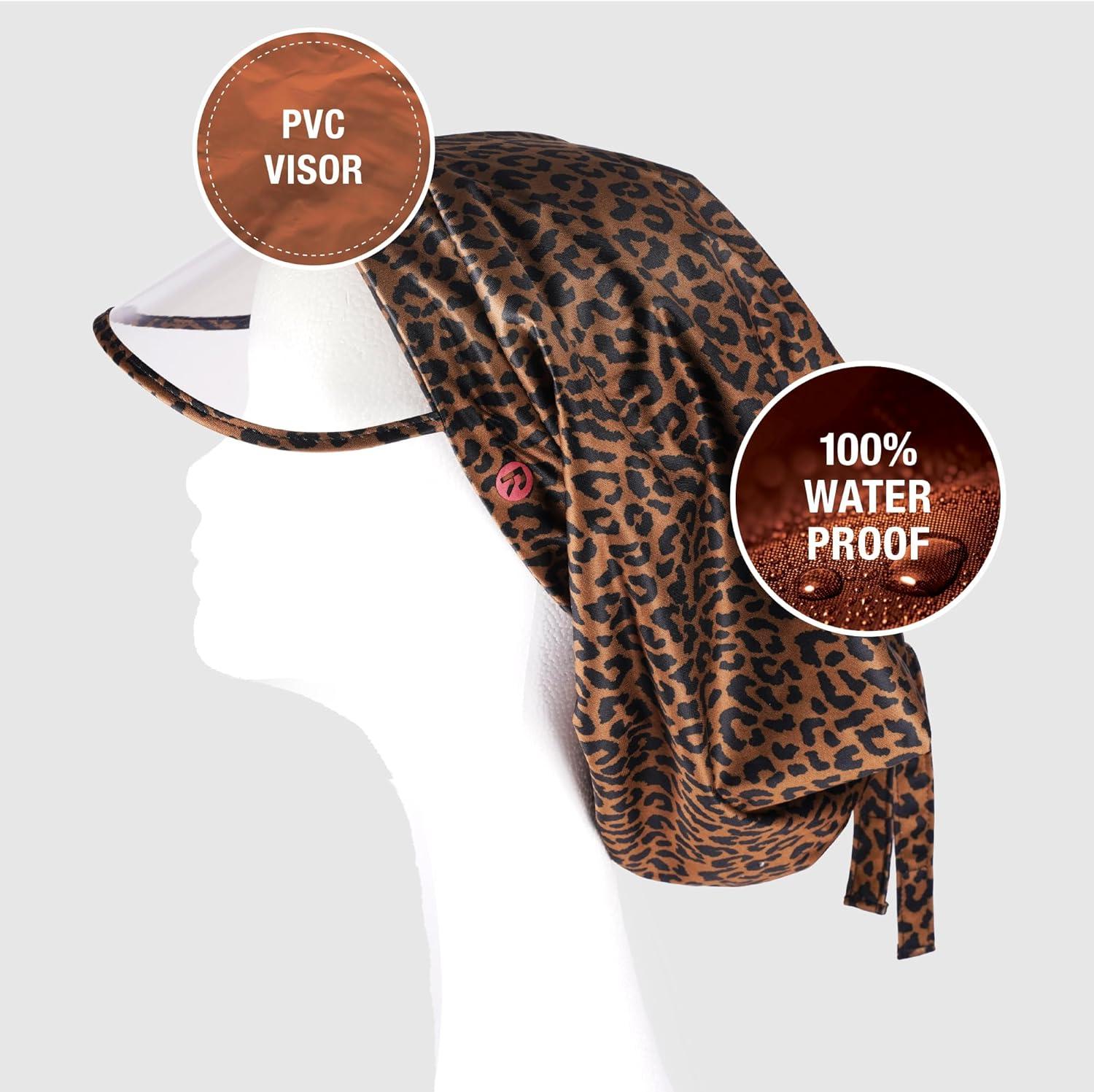 imageRed by Kiss Premium Satin Lined Rain Cap 100 Waterproof Hair Protection Adjustable Strap Packable Pouch IncludedXlargeLeopard