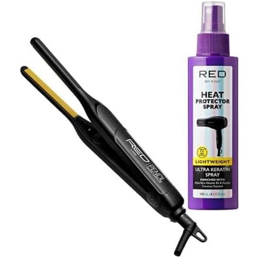 imageKiss Red by Pencil Flat Iron Hair Straightener 03 Inch CeramicFlat Ironheat Protectant Spray