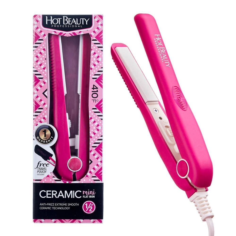 imageProfessional Ceramic Mini Flat Iron 12quot AntiFrizz Fast Heating Versatile Styling for Curly ampamp Straight Hair Ideal for Traveling with Travel Pouch PinkPink