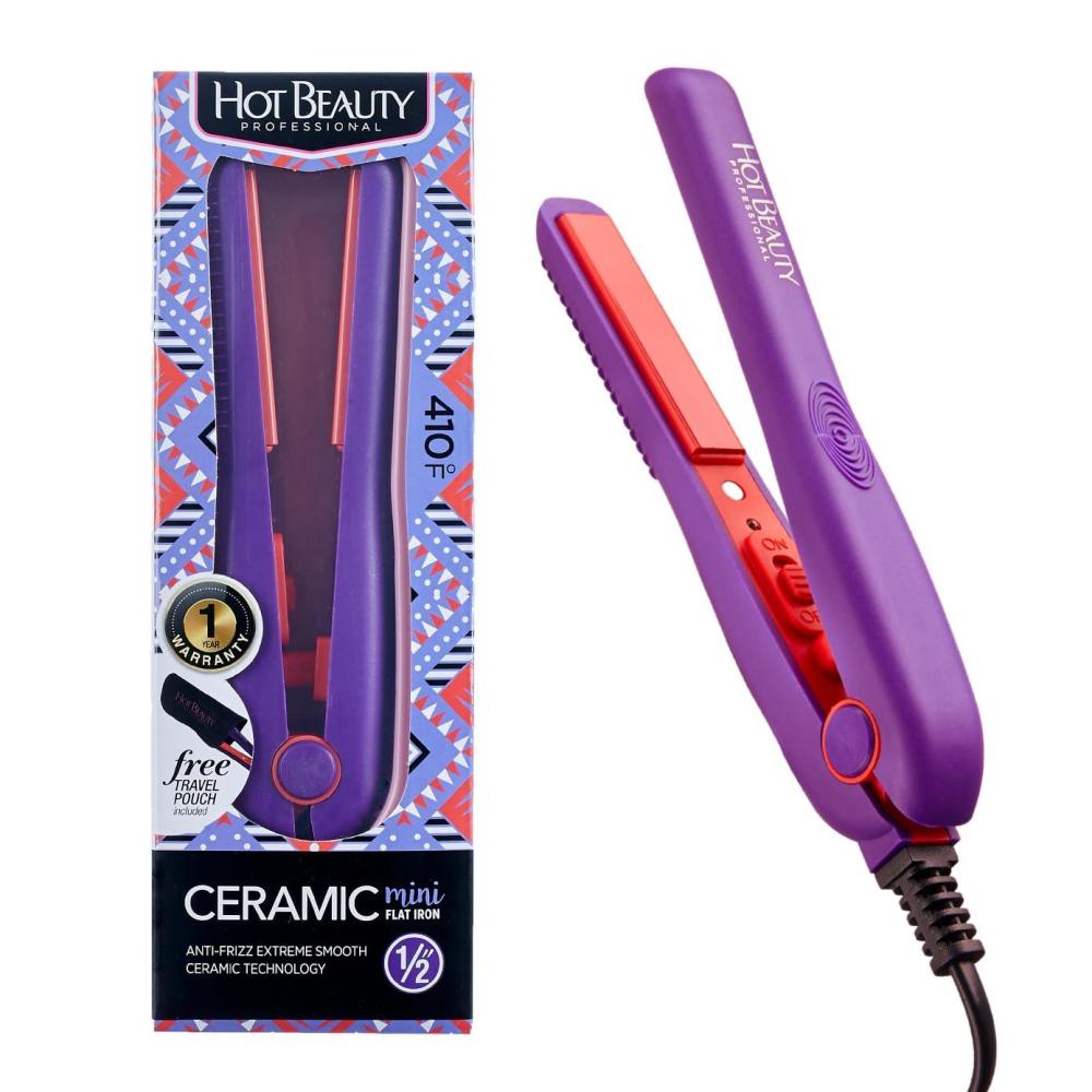 imageProfessional Ceramic Mini Flat Iron 12quot AntiFrizz Fast Heating Versatile Styling for Curly ampamp Straight Hair Ideal for Traveling with Travel Pouch PinkViolet