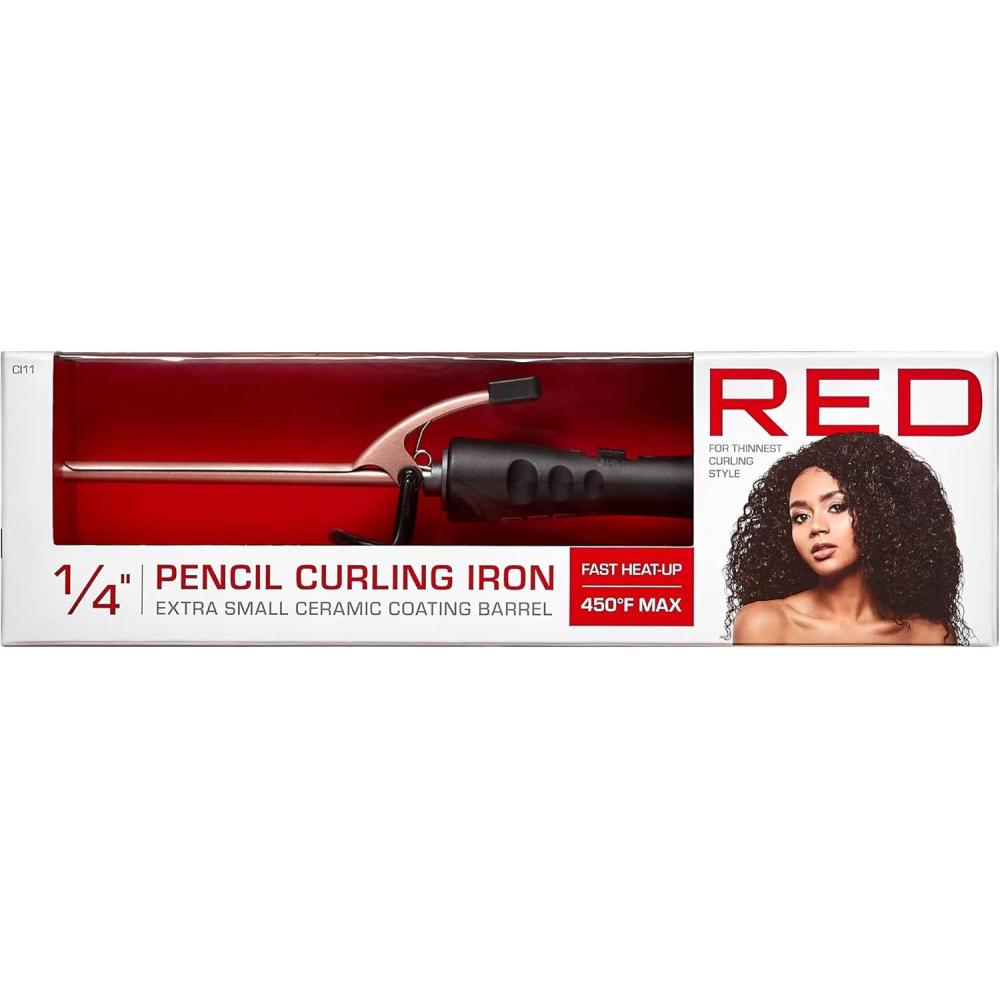 imageRED 14 Inch Thin Curling Iron Pencil Curling Iron Extra Small Ceramic Coating Barrel Skinny Curling Iron Wand for Long ampamp Short Hair