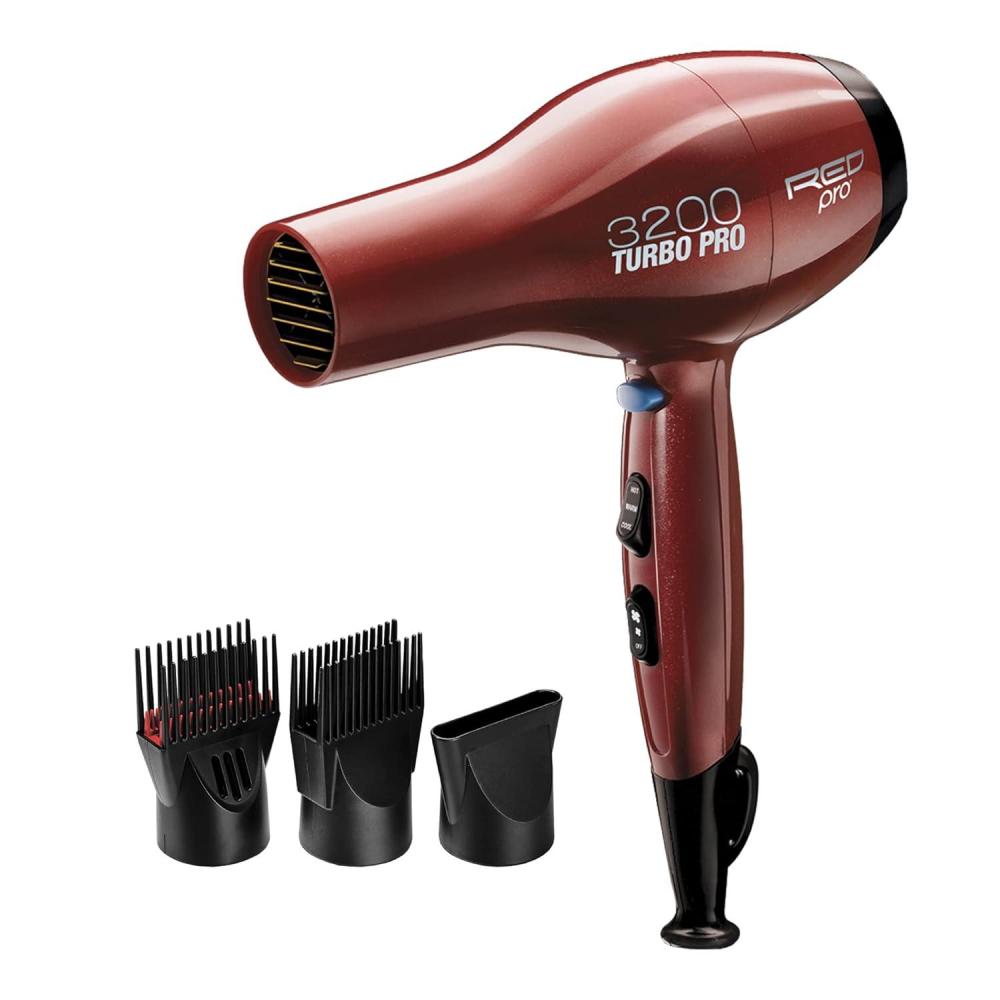 imageRED PRO 3200 Turbo Pro Detangler AC Hair Dryer 3 Heat2 Speed Settings Cool Shot Button Powerful Airflow 3 Additional Styling Attachments with Detangling Pik
