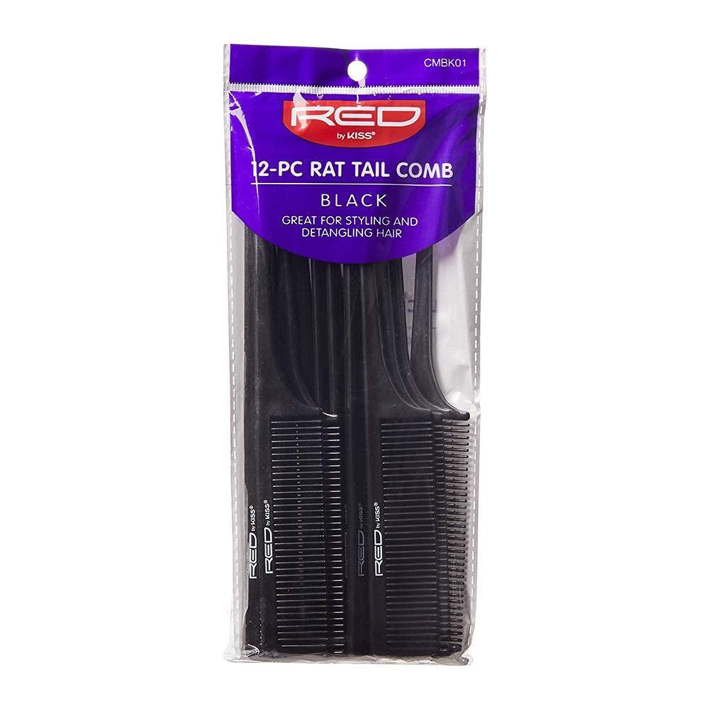 imageRED by KISS Professional Rat Tail Comb 12 PCS Black