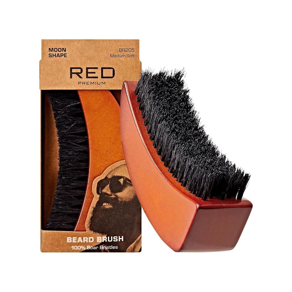 imageRED by Kiss Beard Brush with 100 Natural Boar Bristles for Men Premium Wooden Brush Beards Mustaches Grooming Shaving Comb Tame and Soften Facial Hair POCKETMOON SHAPE