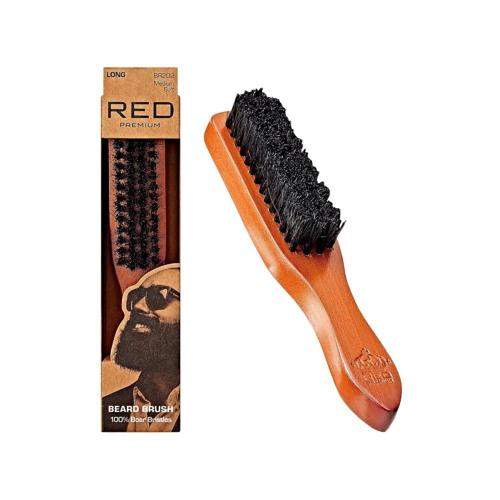 imageRED by Kiss Beard Brush with 100 Natural Boar Bristles for Men Premium Wooden Brush Beards Mustaches Grooming Shaving Comb Tame and Soften Facial Hair POCKETLONG HANDLE