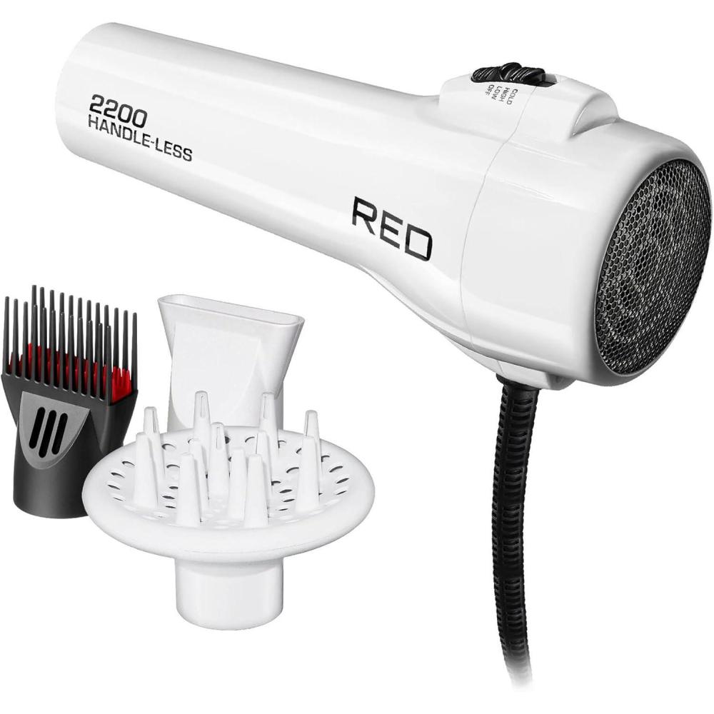 imageRED by Kiss HandleLess 2200W Ceramic Tourmaline Hair Dryer 3 Heat Settings Pro Blow Dryer with Comb Attachment Ionic for FrizzFree Shine Detangler ampamp Straightening for 4CWhite