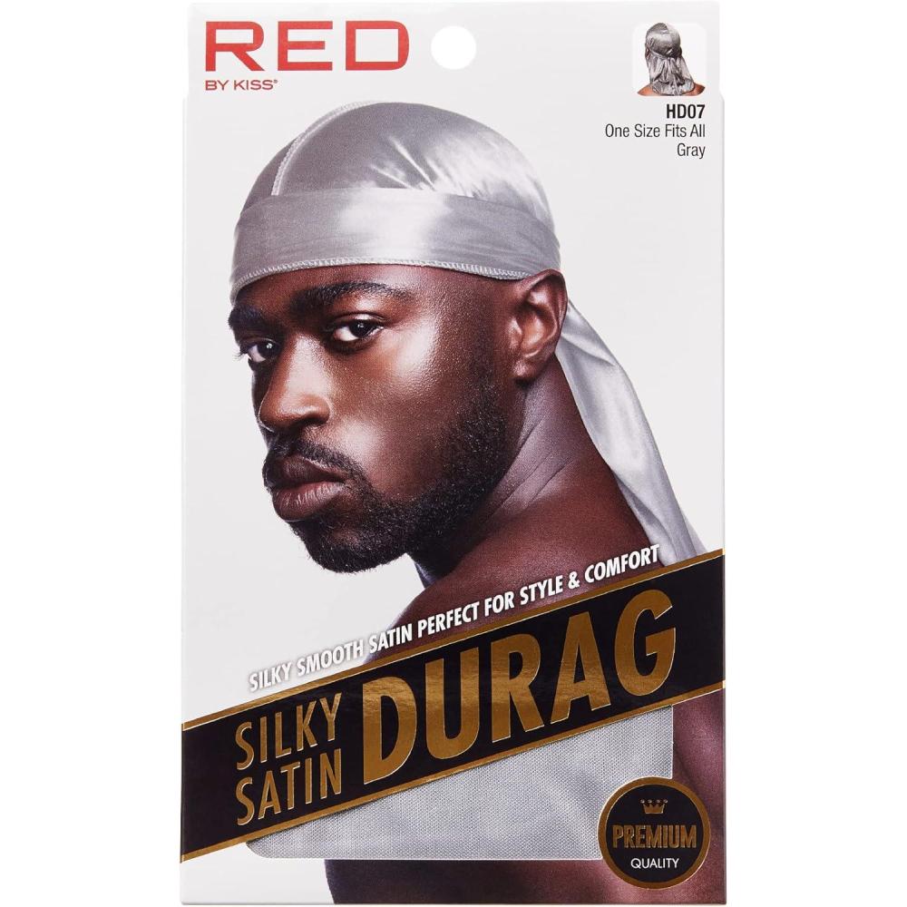 imageRED by Kiss Silky Satin Durag Premium Smooth Silky Durag for Men ampamp Women 360 Waves Headwraps Grey