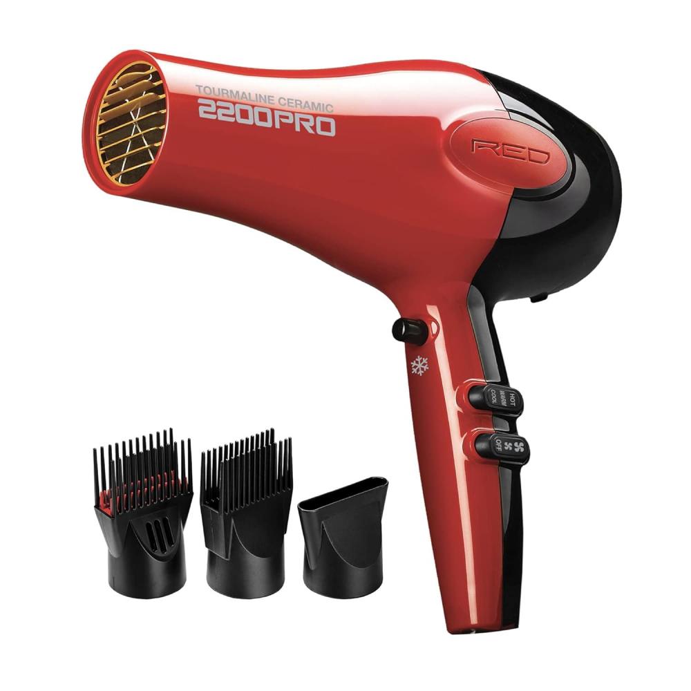 imageRED by Kiss Tourmaline Ceramic 2200W PRO Professional Hair Dryer with Extra Combs FrizzFree Hair Six Heat Settings Blow Dryer