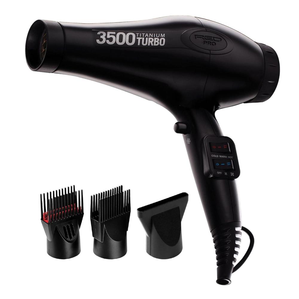imageRed Pro Hair Dryer 3500W Turbo Titanium Blow Dryer with Detangler Comb Fast Dry Smooth Hair Multi Setting Cool Shoot Button Professional Salon Dryer
