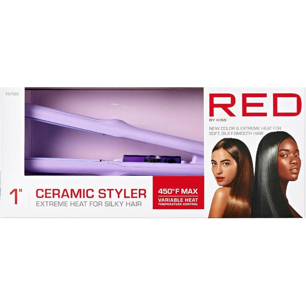 imageRed by Kiss 1quot Ceramic Styler Flat Iron Up to 450 F Variable Heat Settings for Silky Smooth Hair Professional Ceramic Plates TangleFree Swivel Cord PinkPurple