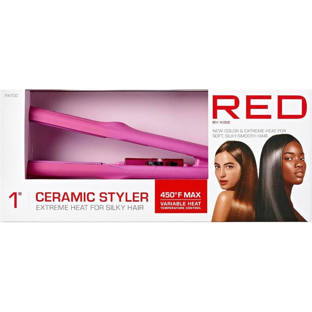 imageRed by Kiss 1quot Ceramic Styler Flat Iron Up to 450 F Variable Heat Settings for Silky Smooth Hair Professional Ceramic Plates TangleFree Swivel Cord PinkPink