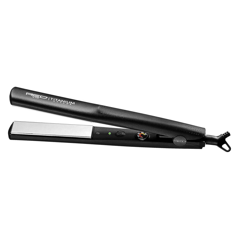 imageRed by Kiss 1quot Titanium Flat Iron with Temperature Control FT10 Open dial temperature Adjustments