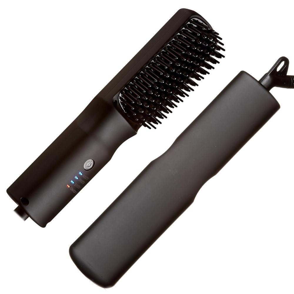 imageRed by Kiss 2in1 Ionic Hair Straightener Brush with Ceramic Coating Adjustable Temp Auto Shut Off Skin Protector Bristles ampamp 360 Swivel Cord Smooth ampamp Style in Few Strokes