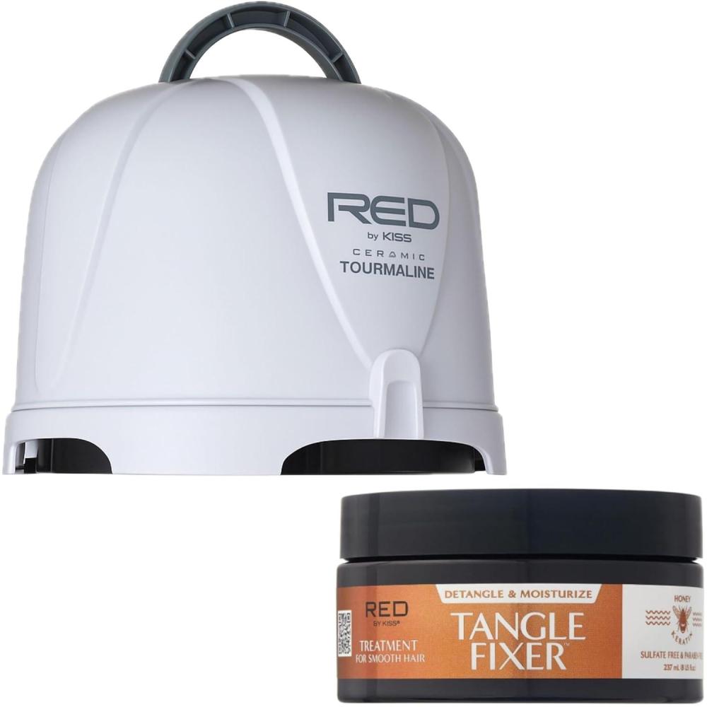 imageRed by Kiss 3000 Ceramic Tourmaline Professional Hood Dryer 4 Heat Settings Blow Dryer for Home ampamp Salon Height Adjustable Convenient Big Hood Size Extra Coverage 1875 WattageHooded Dryer Intensive Detangler