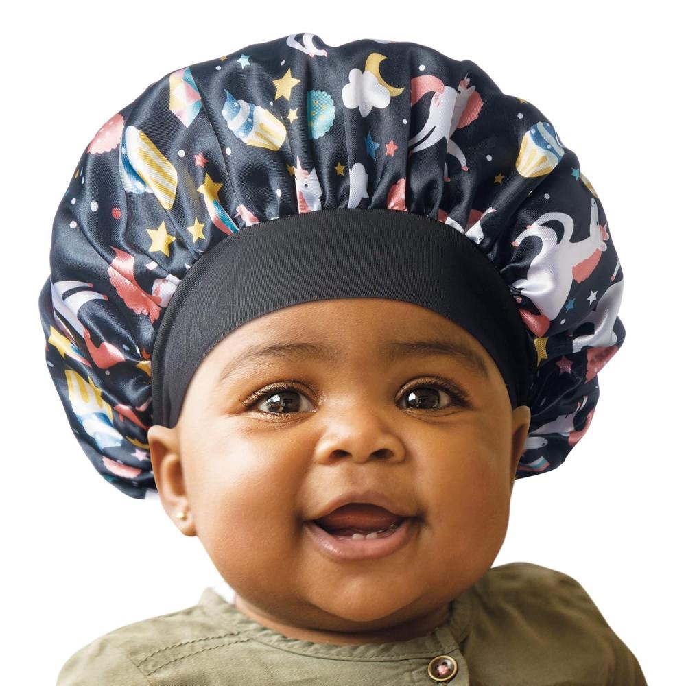imageRed by Kiss Baby Satin Bonnet Sleep Cap for Infants Soft Stretchy and Safe Protects Baby Hair from Frizz ampamp Breakage Friction Bald Spots UnicornCupcake 618MBlack Unicorn