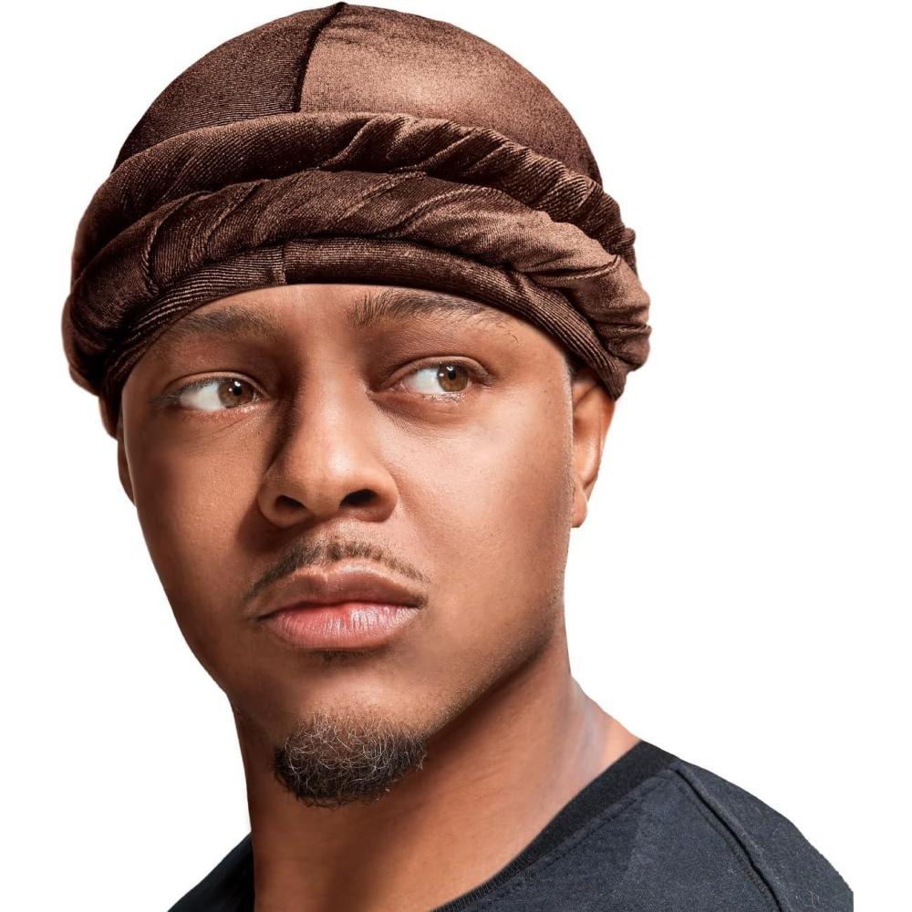 imageRed by Kiss Bow Wow Premium Satin Mens Turban  Anti Breakage Moisture Retention Stylish Soft Light Comfort HeadwearVelvet  Brown