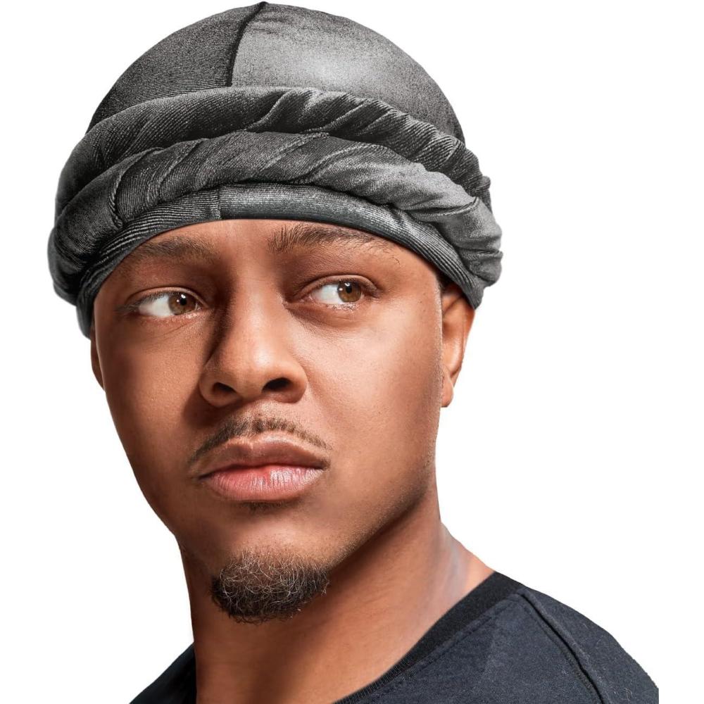 imageRed by Kiss Bow Wow Premium Satin Mens Turban Anti Breakage Moisture Retention Stylish Soft Light Comfort HeadwearVelvet Gray