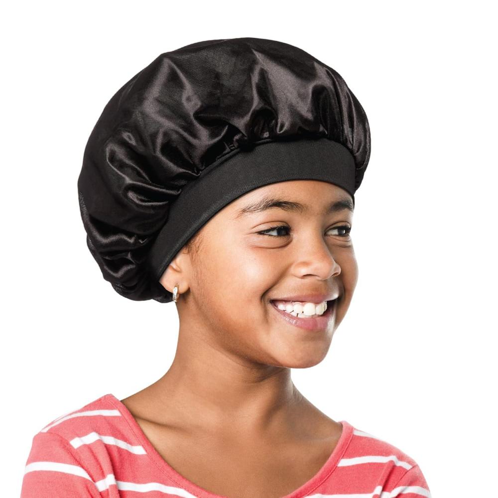 imageRed by Kiss Kids Satin Bonnet with Wide Band Sleep Cap for Kids Bonnet for Boys and girls OrangeBlueBlack