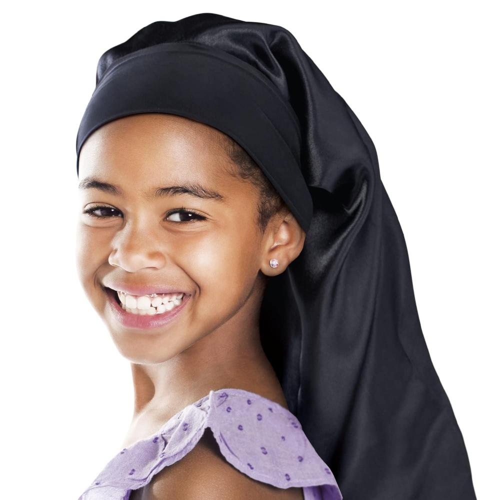 imageRed by Kiss Kids Satin Braid Bonnet Comfy Wide Band for Long Hair Long Braids BlackBlack