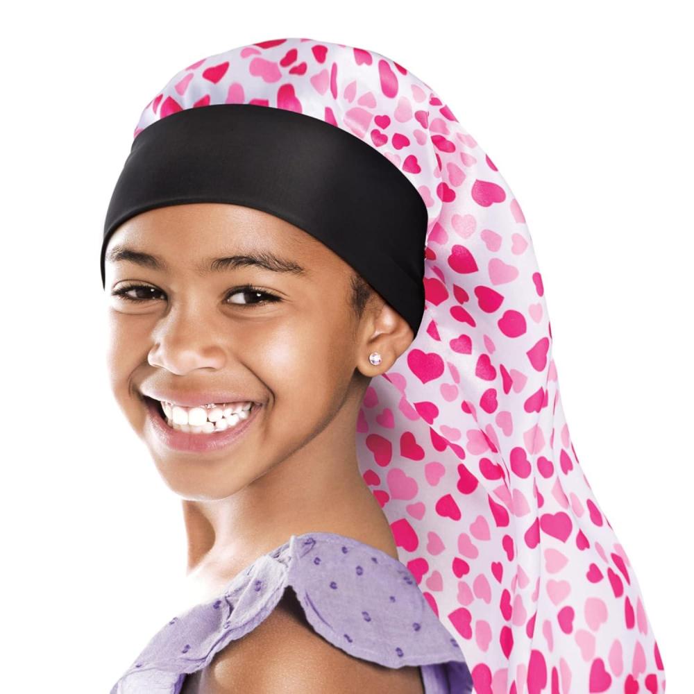 imageRed by Kiss Kids Satin Braid Bonnet Comfy Wide Band for Long Hair Long Braids BlackHearts