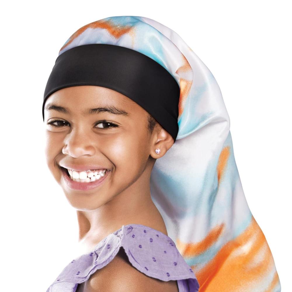 imageRed by Kiss Kids Satin Braid Bonnet Comfy Wide Band for Long Hair Long Braids BlackTie Dye OrangeBlue