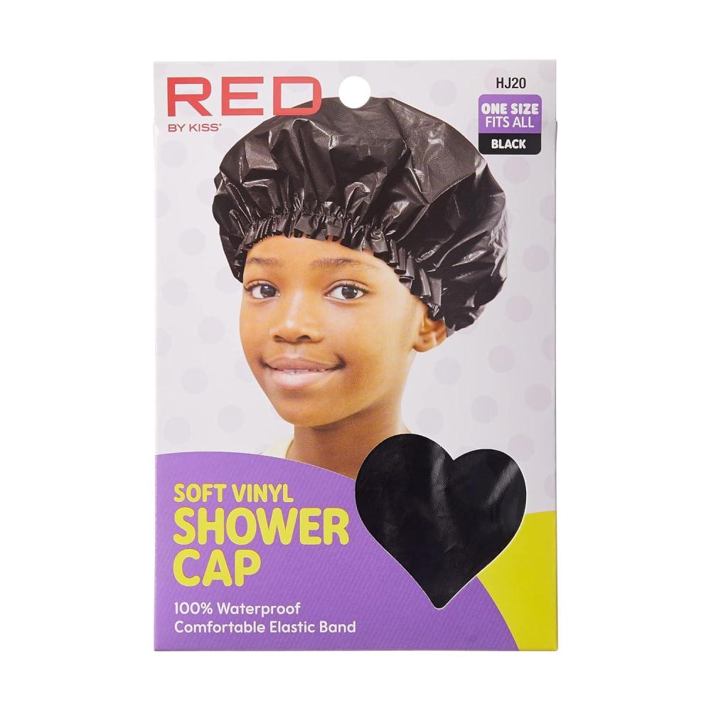 imageRed by Kiss Kids Shower Cap Reusable Waterproof soft Vinyl Washable Hair Caps for Kids Shower Caps for Boys and Girls