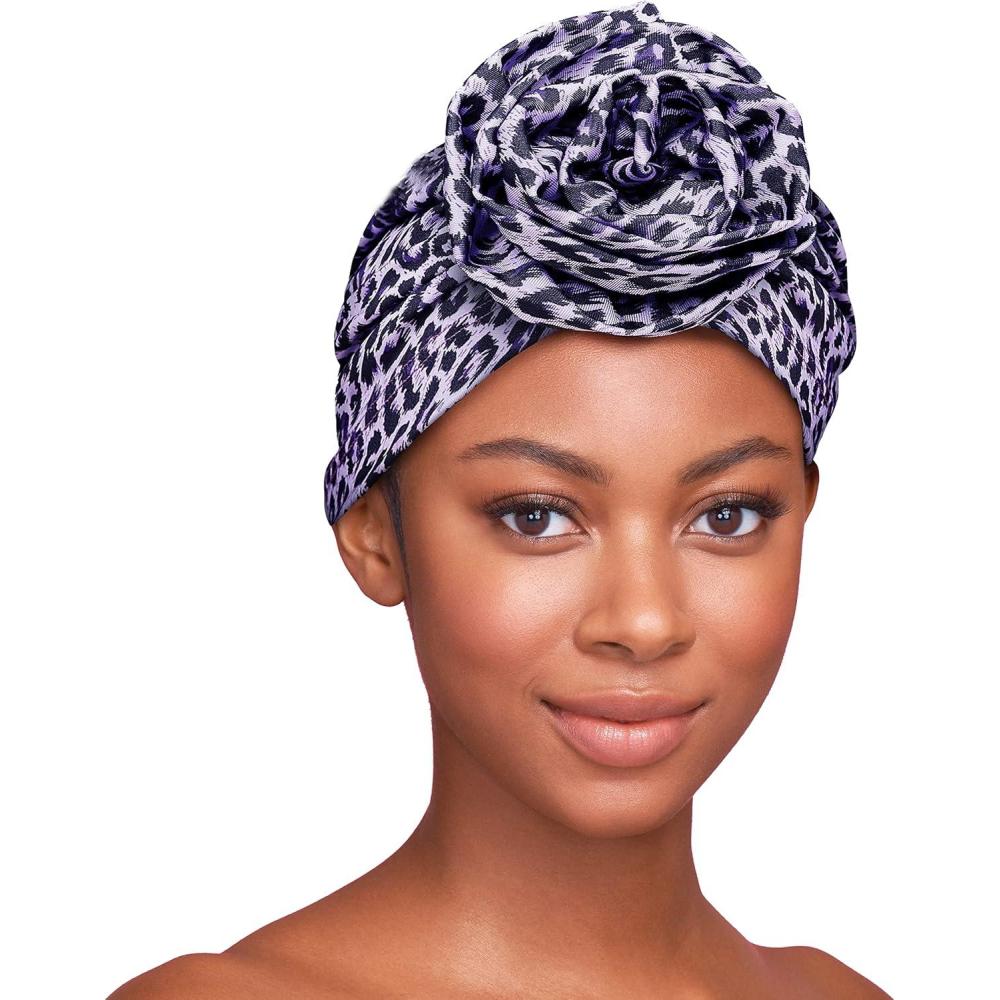 imageRed by Kiss PreTied Top Turban Top Knot Turban Ultra Stretchy Headwrap PreTied Bonnet Beanie CapPurple Leopard