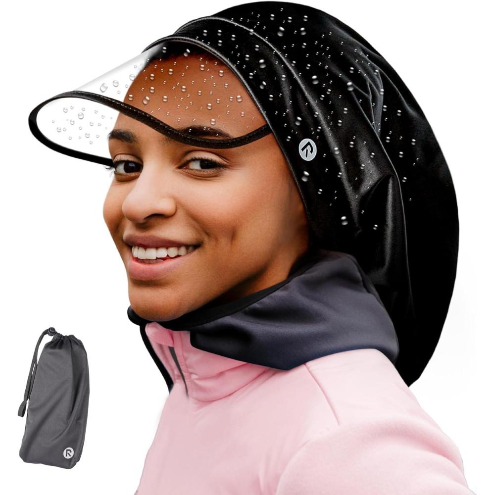 imageRed by Kiss Premium Satin Lined Rain Cap 100 Waterproof Hair Protection Adjustable Strap Packable Pouch IncludedXlargeBlack