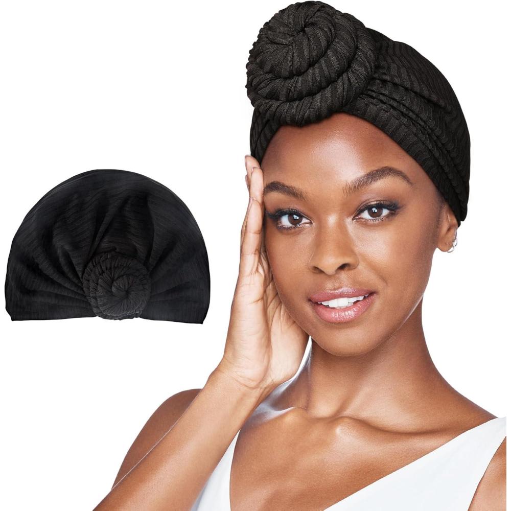 imageRed by Kiss Turban for Women Silky Satin Interior Comfortable Breathable Head Wrap PreTied Twist African Knot BonnetBlack