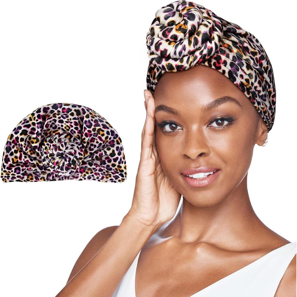 imageRed by Kiss Turban for Women Silky Satin Interior Comfortable Breathable Head Wrap PreTied Twist African Knot BonnetLeopard