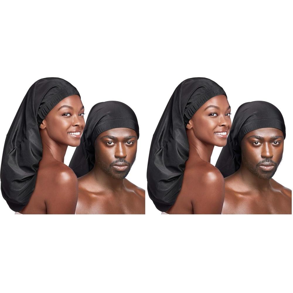 imageRed by Kiss Unisex Silky Spandex Loc Cap Dreadlocks ampamp Braids Cap Shower Cap Sleep Cap Black XLongSuper Jumbo Pack of 2