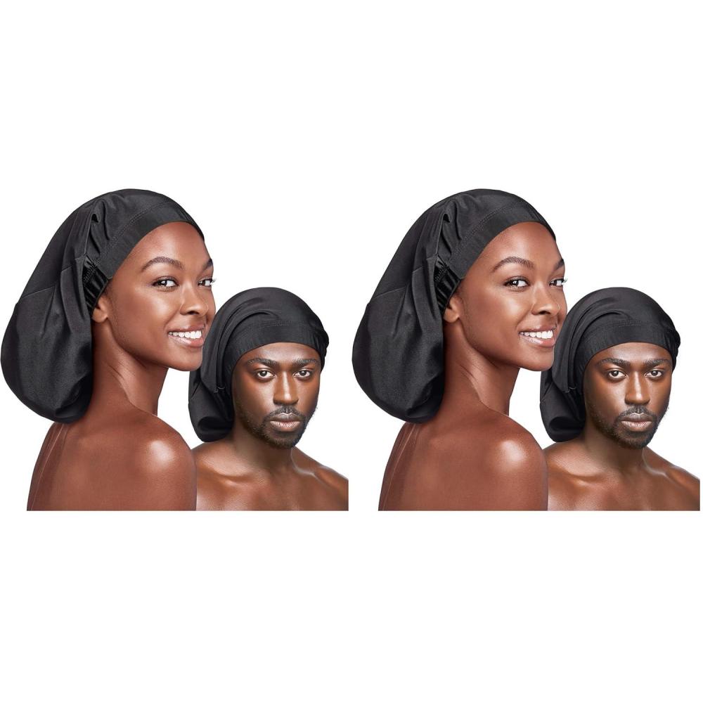 imageRed by Kiss Unisex Silky Spandex Loc Cap Dreadlocks ampamp Braids Cap Shower Cap Sleep Cap Black XLongXLong Pack of 2