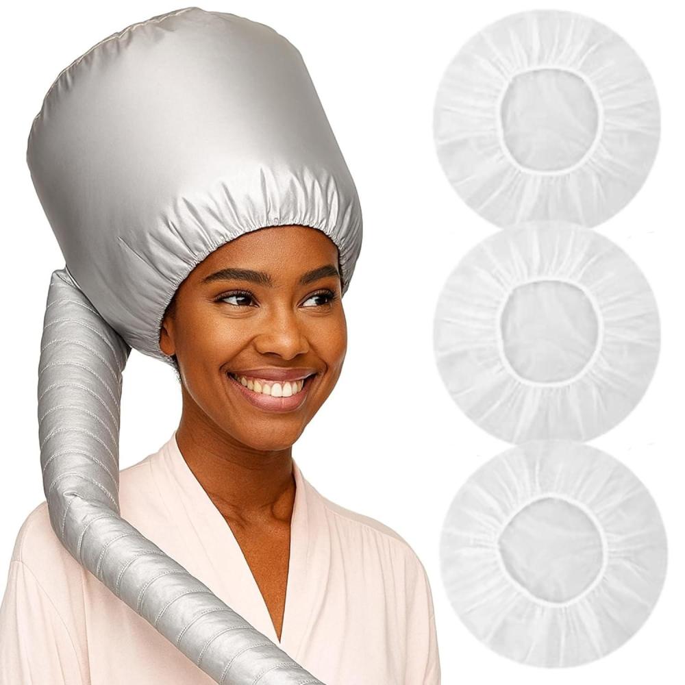 imageRed by Kiss Universal Soft Bonnet Hair Dryer Attachment 30quot Hose Adjustable Hood Airflow Vent Technology Fits Most Dryers for Extensions Roller Sets Deep Conditioning Includes 3 Shower Caps