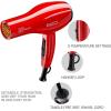 RED by KISS 2000 Ceramic Hair Dryer, Professional Salon Blow Dryer, 2 Detangler Pik Attachments, Tourmaline Technology, 3 Heat Settings, Easy Storage Loop (Pink)(Red)