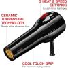 RED by Kiss Handle-Less 2200W Ceramic Tourmaline Hair Dryer, 3 Heat Settings, Pro Blow Dryer with Comb Attachment, Ionic for Frizz-Free Shine, Detangler & Straightening for 4C(Black)