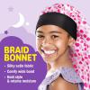 Red by Kiss Kids Satin Braid Bonnet, Comfy Wide Band for Long Hair, Long Braids (Black)(Hearts)