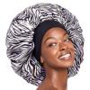 Red by Kiss Reversible Silky Satin Hair Cap Hair Bonnet with Wide Edge Double Wear Cap, Super Jumbo (Black)(Zebra)