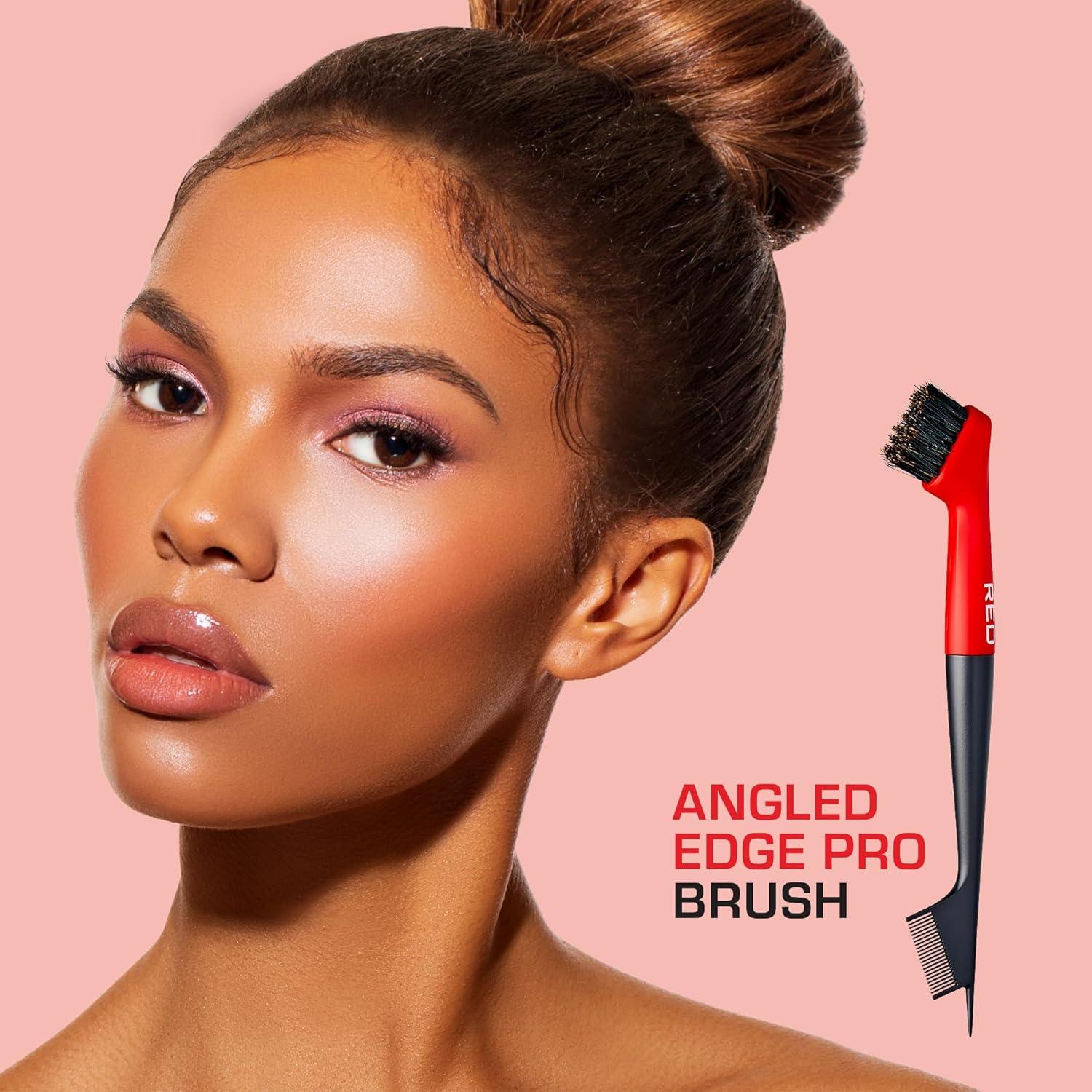 imageRED by Kiss Angled Premium 100 Boar Bristles Edge Pro Brush for Smooth Hair Styling ampamp Edge Control45 ANGLE