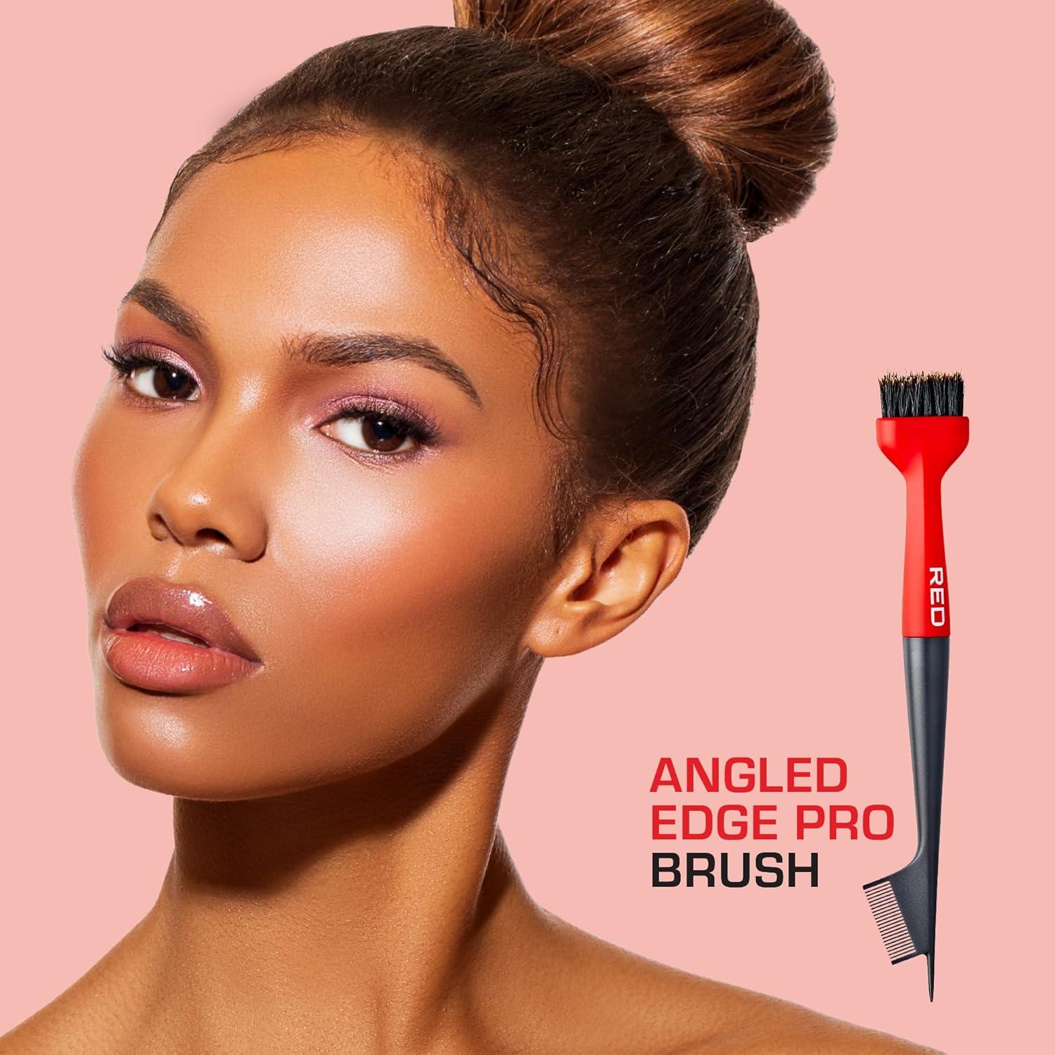 imageRED by Kiss Angled Premium 100 Boar Bristles Edge Pro Brush for Smooth Hair Styling ampamp Edge Control90 ANGLE