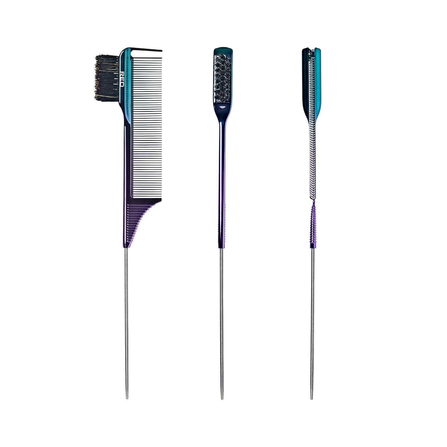 imageRED by Kiss Carbon Fiber Edge Brush Parting Comb 3 in 1 Styling Tool High Heat Resistance 100 Boar Bristles Hairbrush ampamp Sectioning Tail Comfort Grip for All Hair Types Pin TailOmbre Chrome