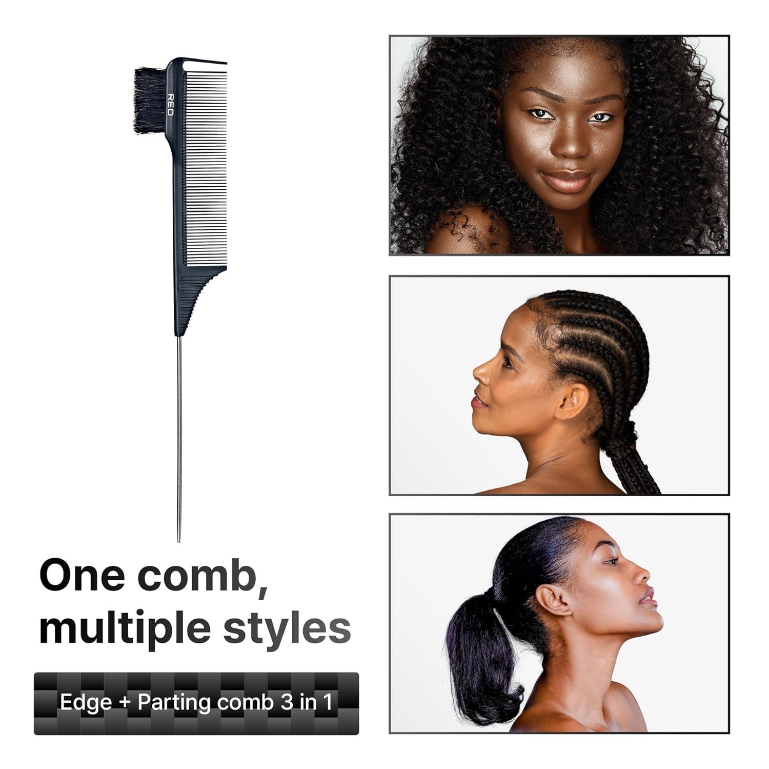imageRED by Kiss Carbon Fiber Edge Brush Parting Comb 3 in 1 Styling Tool High Heat Resistance 100 Boar Bristles Hairbrush ampamp Sectioning Tail Comfort Grip for All Hair Types Pin TailCarbon Fiber