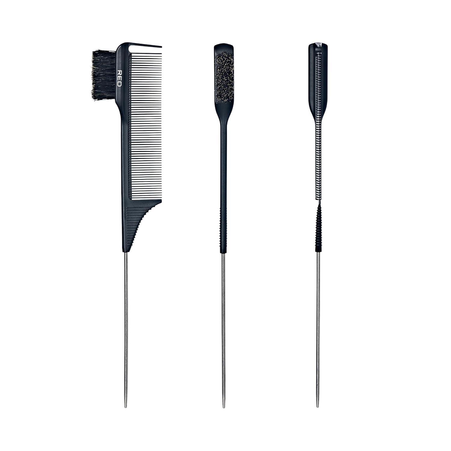 imageRED by Kiss Carbon Fiber Edge Brush Parting Comb 3 in 1 Styling Tool High Heat Resistance 100 Boar Bristles Hairbrush ampamp Sectioning Tail Comfort Grip for All Hair Types Pin TailCarbon Fiber