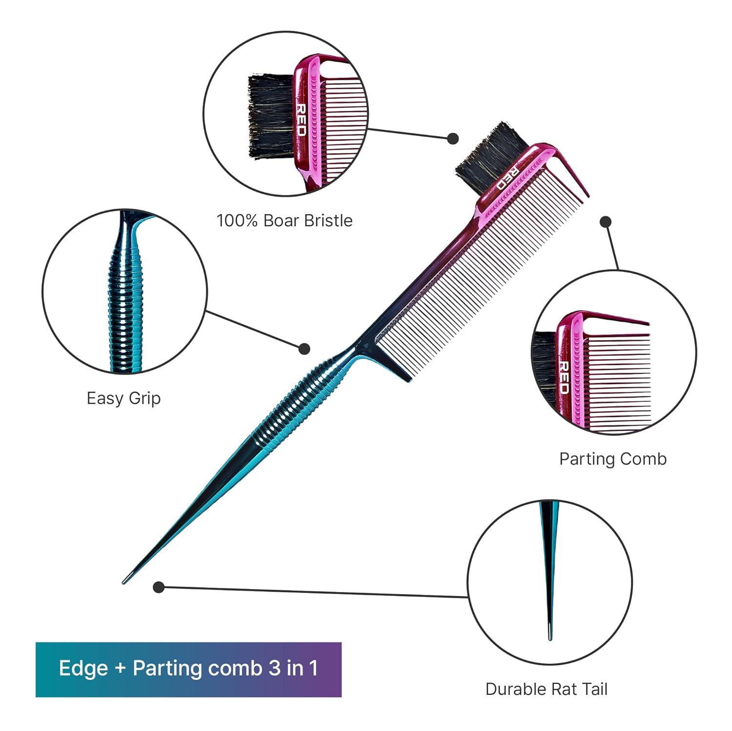 imageRED by Kiss Carbon Fiber Edge Brush Parting Comb 3 in 1 Styling Tool High Heat Resistance 100 Boar Bristles Hairbrush ampamp Sectioning Tail Comfort Grip for All Hair Types Pin TailOmbre Chrome